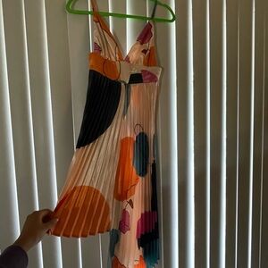 SHEIN Pink, Peach, Orange Black Pleated Asymmetrical Sundress